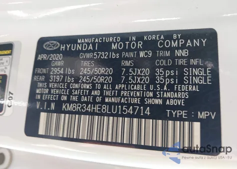 2020 Hyundai Palisade Sel from USA, damaged, VIN KM8R34HE8LU154714